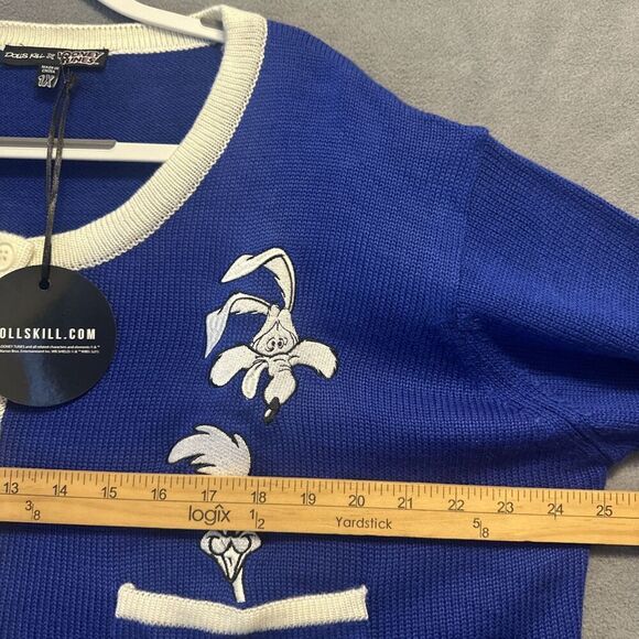 NWT Dolls Kill X Looney Tunes Cropped Cardigan Sweater Womens Plus Size 1X Blue - Picture 7 of 7